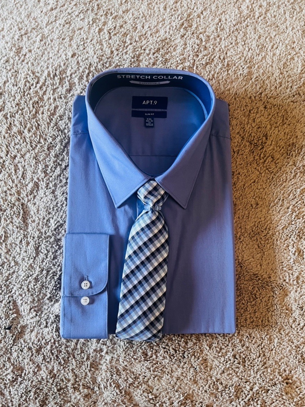 Apt. 9 Blue Ice Stretch-Collar Dress Shirt with Plaid Tie